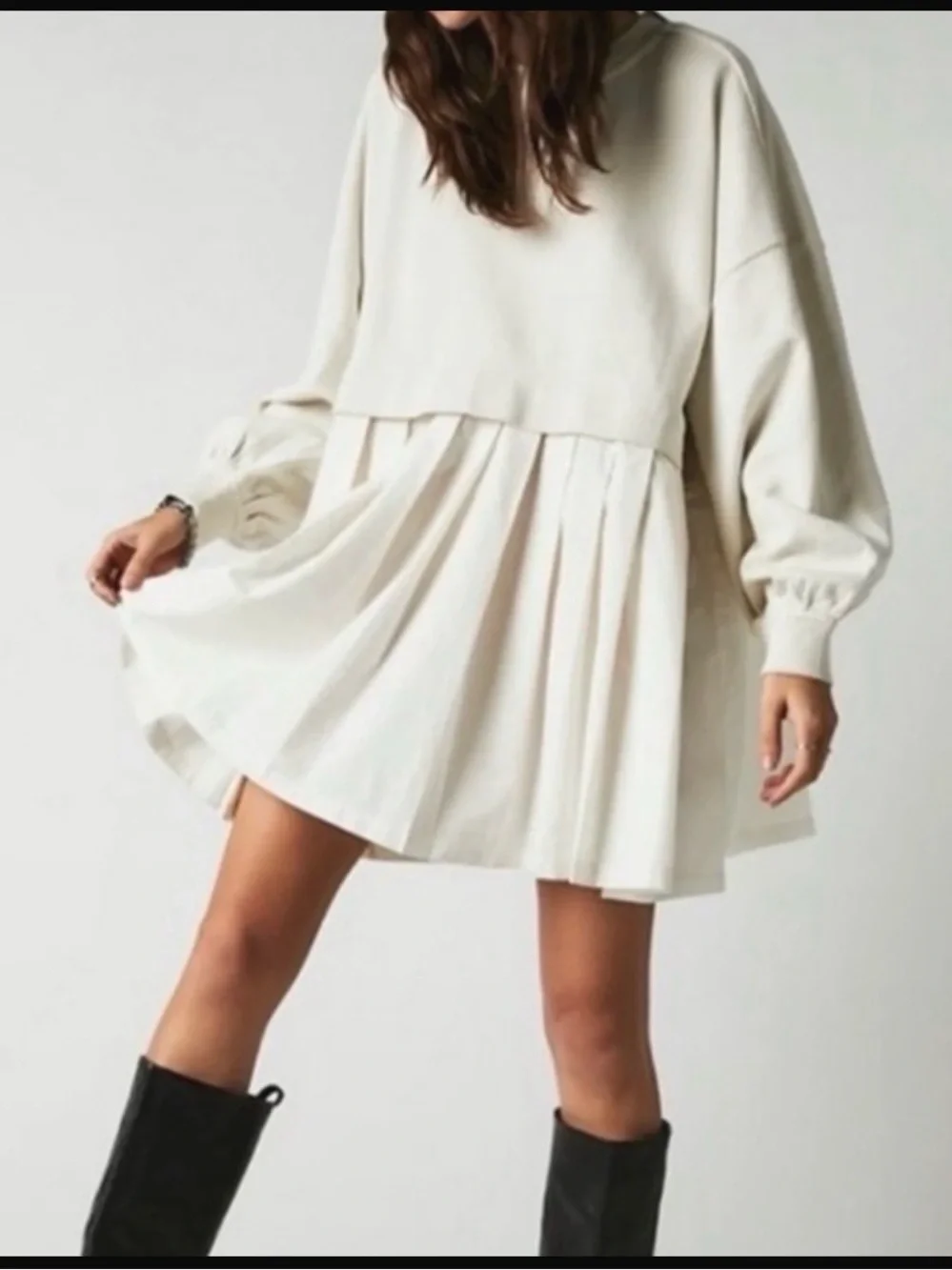 Free People Cream Pleated Tunic Dress